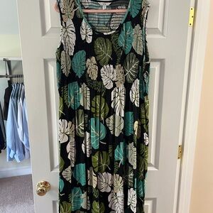 croft & barrow Black Maxi Dress with Teal, Olive & Cream Leaf Print